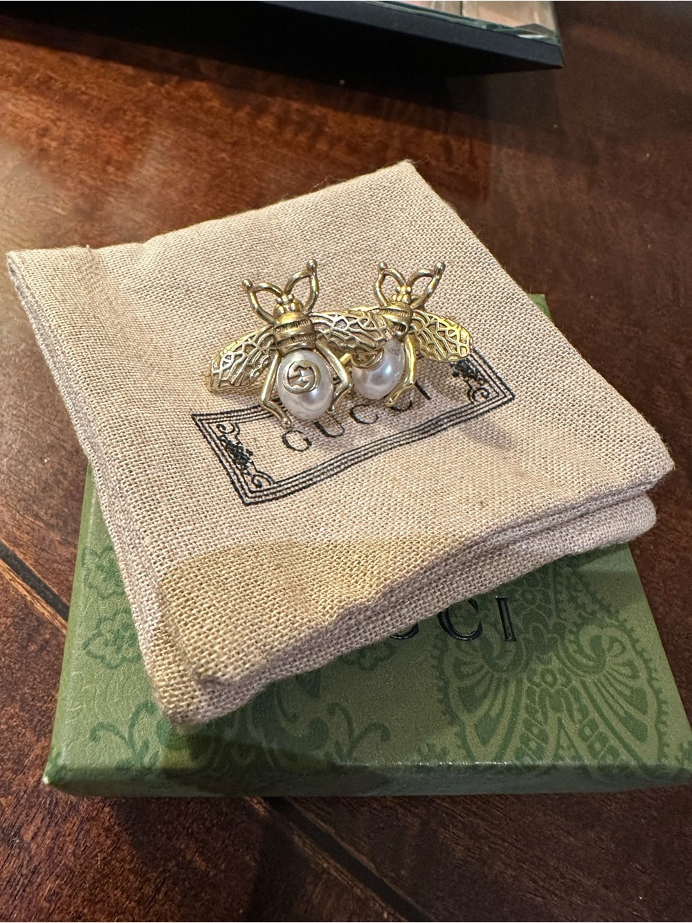 Gucci bee earrings with box and bag